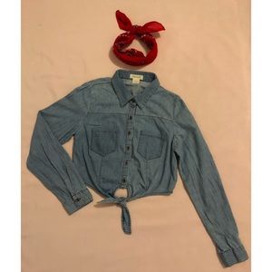 Denim like long sleeve crop shirt